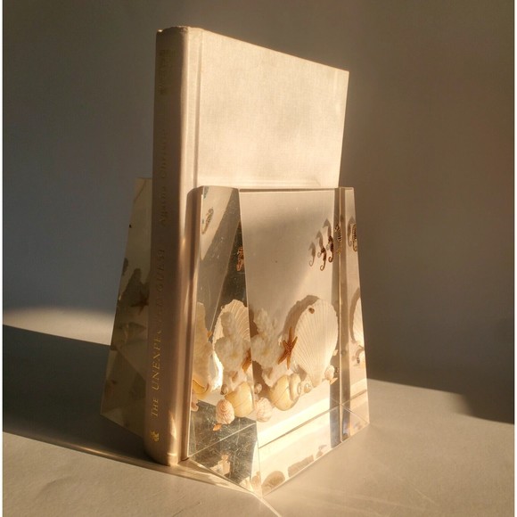 1970 Lucite Acrylic Bookends Nautical Ocean Beach Seashells Seahorses Starfish - Picture 4 of 16